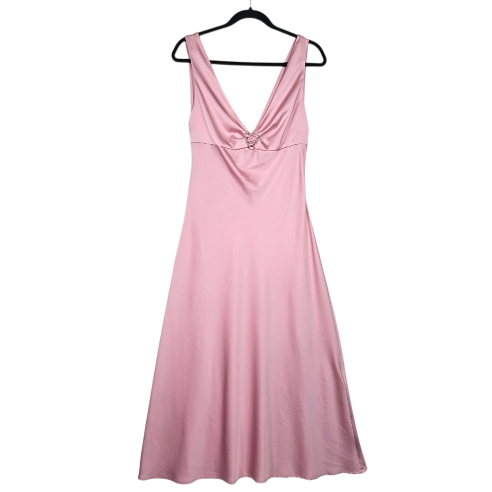 Aniye By Satin V Neck Heart Jewel Mid Length Dress